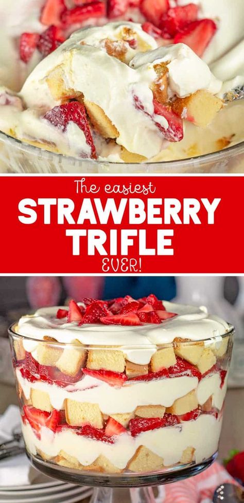 Strawberry Trifle With Pound Cake, Trifle With Pound Cake, Easy Strawberry Trifle, Snickers Dessert, Trifle Bowl Recipes, Trifle Dessert Recipes, Strawberry Trifle, Fresh Strawberry Recipes, Creamy Pudding