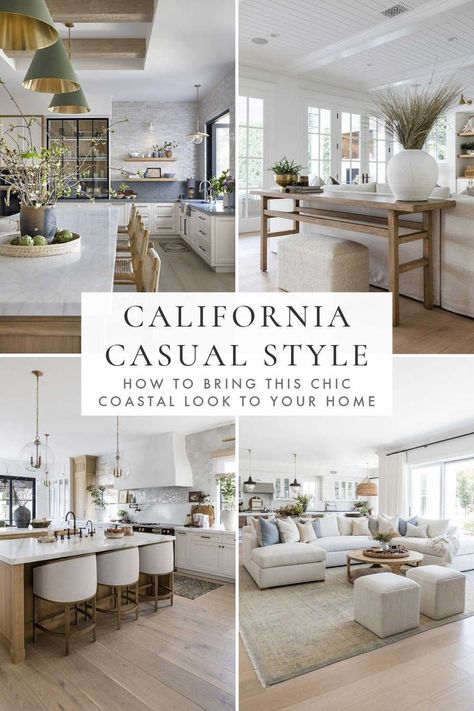 With its light and airy aesthetic, California casual interior design is a great way to bring cozy, comfortable, and chic coastal style to every room in your home - California coastal style - California design interior - California casual style California Decor Style Living Room, Cali Casual Living Room, Neutral Beach Living Room Decor, California Beach House Living Room, Cali Coastal Living Room, Pacific Modern Interior, Hamptons Design Interiors, California Decor Style Interior Design, Californian Coastal Homes