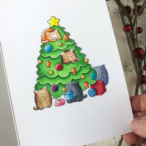 Christmas Tree Images, Large Christmas Tree, Christmas Tree Cards, Tree Cards, Cat Cards, Christmas Stamps, Lawn Fawn, Small Trees, Greeting Cards Handmade