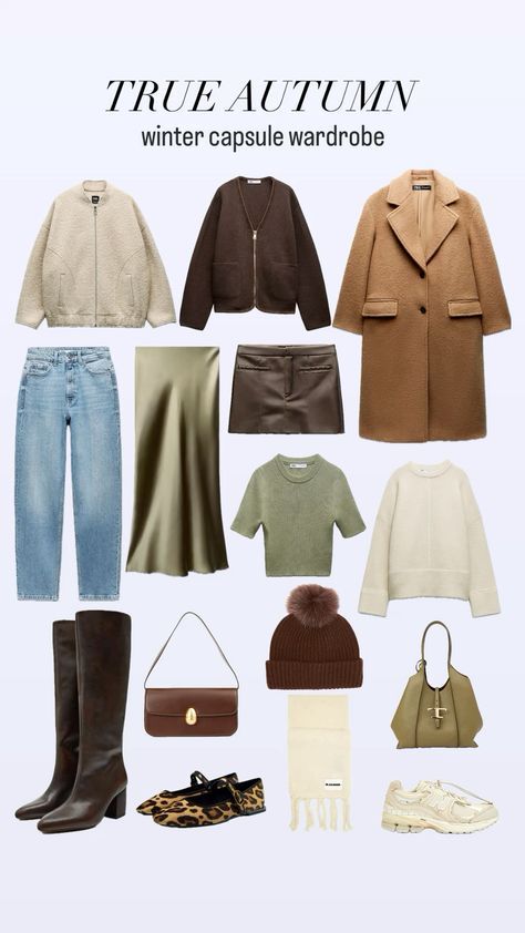 Warm Autumn Outfits Color Palettes, True Autumn Spring Capsule Wardrobe, Warm Fall Color Palette Outfits, True Autumn Summer Capsule Wardrobe, Soft Autumn Winter Wardrobe, Color Theory Clothes, True Autumn Outfits Fashion Styles, True Autumn Palette Outfits, Capsule Wardrobe Earth Tones