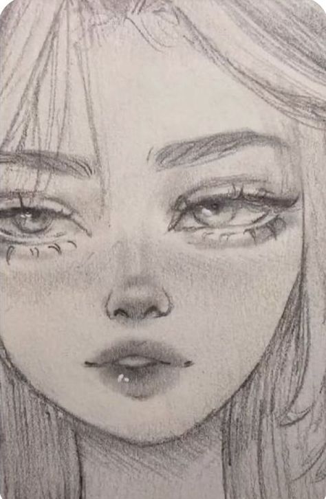 Art Sketches How To Draw Faces, Art Of People Sketch, Cute Hard Drawings, Pretty Face Drawing, Drawing Ideas Easy Girl, Cute Drawing Of Girl, Cute Drawings People, Pencil Art Animals, Cute Face Drawing