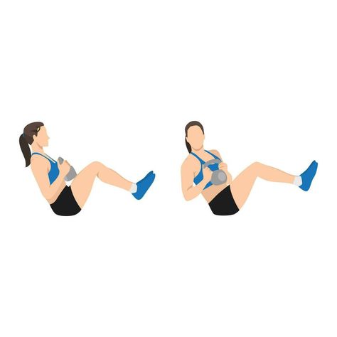 Woman doing Kettlebell Russian twist exercise. Flat vector illustration isolated on white background. workout character set Russian Twist How To, Russian Twist Exercise, Exercise Illustration, Clean Life, Quick Workout Routine, Flat Vector Illustration, Russian Twist, Flat Vector, Workout Guide