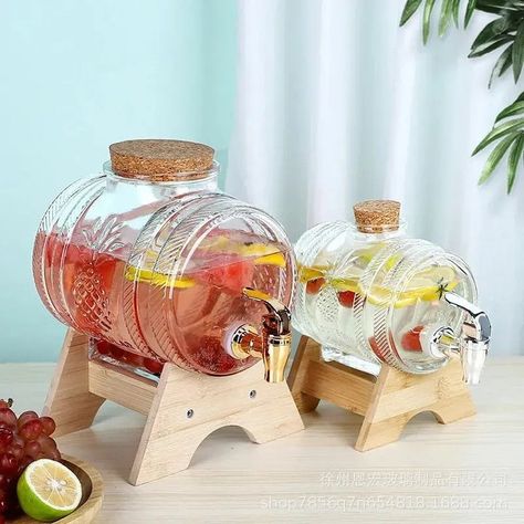 Fresh arrival! Behold the exceptional HOUYUP 1L/3L Large Capacity Glass Jug Beverage Dispenser With Tap Fruit Juice Lemonade Transparent Wine Beer Teapot Container, now available at an irresistible price of $44.57 Juice Dispenser, Beverage Dispenser, Glass Jug, Shop Decor, Coffee Shop Decor, Drink Dispenser, Fruit Juice, Lemonade, Coffee Shop