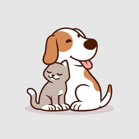 Vector cute cat and dog flat design illu... | Premium Vector #Freepik #vector #pet-logo #cat-logo #pet #cat-icon Flat Dog Illustration, Cute Dog And Cat Drawing, Cute Pets Drawing, Pet Illustration Design, Freepik Premium Vector, Dog And Cat Illustration, Dog And Cat Drawing, Cat And Dog Cartoon, Dog Cat Logo