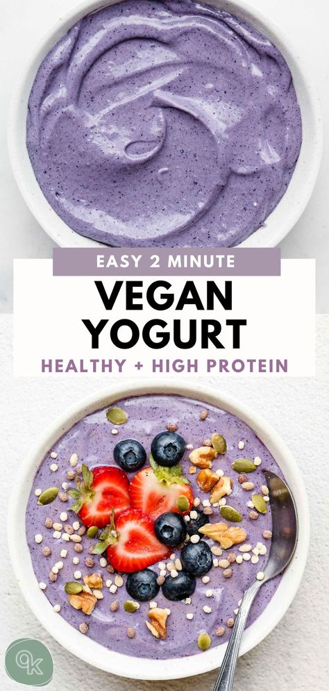 Vegan Yogurt Recipe, Raw Breakfast, Dairy Free Protein, Raw Vegan Diet, High Protein Vegan Recipes, Yogurt Recipe, Healthy Vegan Breakfast, Dairy Free Breakfasts, Healthy Yogurt