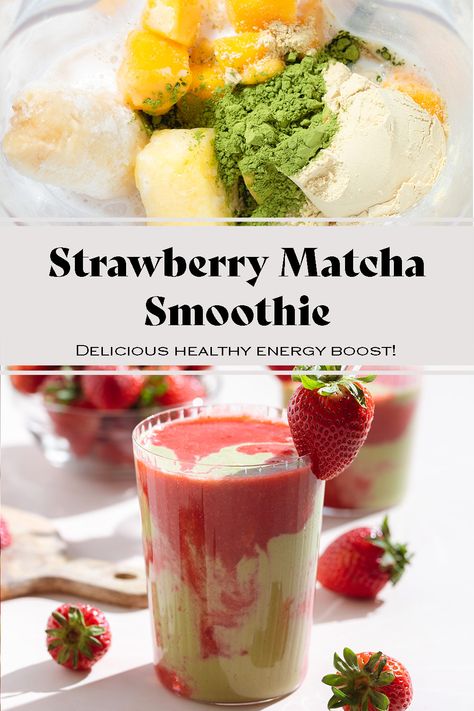 This two-layer Strawberry Matcha Smoothie is refreshing and creamy, gives you natural energy, and it's the perfect breakfast for any matcha lover! Earthy matcha goes perfectly with sweet strawberries and I'm sure you'll love it! This smoothie is easy to make and it's just as delicious as it is pretty! Strawberry Matcha Smoothie, Pretty Smoothies, Matcha Smoothie Recipe, Lemon Blueberry Pancakes, Blackberry Smoothie, Matcha Lover, Strawberry Matcha, Kiwi Smoothie, Matcha Smoothie