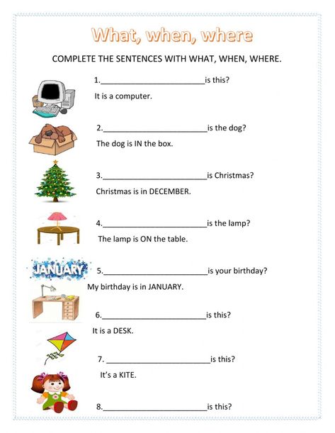 What When Where Worksheet, When Worksheet, Where Worksheet, Common Nouns Worksheet, Simple Past Tense Worksheet, 1st Grade Writing Worksheets, Greek Lessons, Practice English Grammar, Tense Worksheet