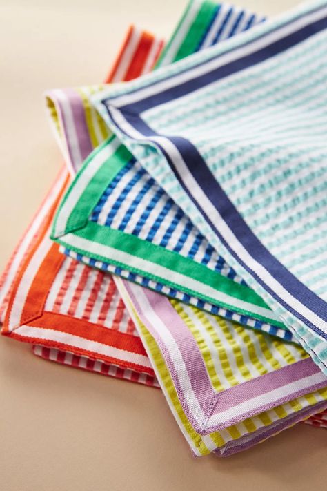 Finley Seersucker Napkins, Set of 4 | AnthroLiving Placemat Photography, Cloth Napkin Folding, Colorful Table Setting, Holiday Prep, Anthropologie Uk, Entertaining Essentials, Cloth Napkin, Color Crush, Wedding Tablescapes