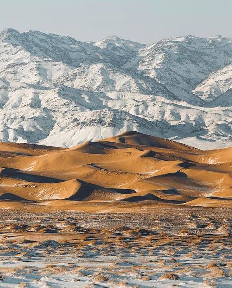 PRIOR on Instagram: “In Mongolia, a vast landscape that switches from the smooth sand dunes of the Gobi Desert to rugged mountaintops, nomadic culture thrives.�…” Desert Snow, Gobi Desert, Desert Dunes, Desert Mountains, Desert Dream, Desert Vibes, Snow Mountain, Desert Landscaping, Mongolia