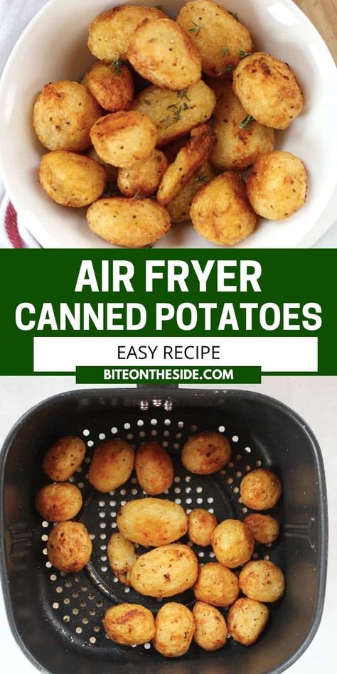 When you want roasted potatoes in a hurry, this quick and easy recipe is a winner! Thanks to your air fryer and canned potatoes, you can have perfect roasties in less than 40 minutes! Crispy, fluffy and delicious, tinned potatoes are seasoned and air fried in a fraction of the time. Budget friendly and fuss-free, this recipe is a must try! Roasted Canned Potatoes, Yellow Potatoes Recipes, Can Potatoes Recipes, Time Budget, Air Fryer Recipes Dessert, New Air Fryer Recipes, Air Fryer Recipes Snacks, Canned Potatoes, Air Fryer Cooking Times