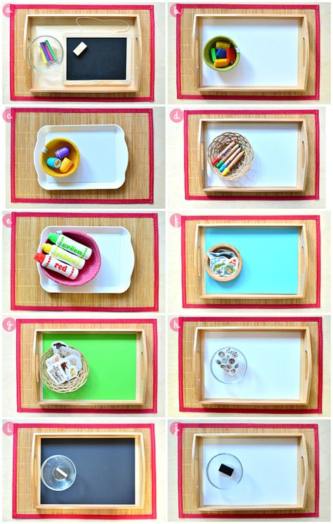 Montessori Painting Activities, Montessori Activities 16 Months, 16 Month Montessori Activities, Montessori 16 Months, Toddler Art Activities, Art For Toddlers, Montessori Trays, Art Shelf, Montessori Lessons