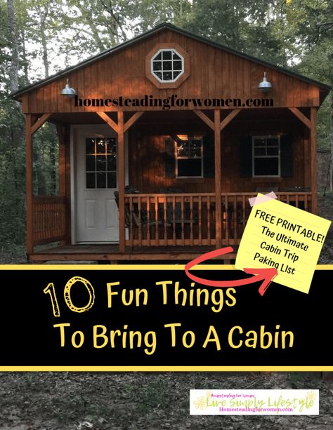 Going to camp in a cabin, but not sure what to bring? I found these 10 fun things to bring to a cabin & FREE PRINTABLE ultimate camping cabin packing list. Cabin Dinners, Cabin Trip Packing List, Cabin Packing List, Cabin Activities, What To Bring Camping, Cabin Weekend, Camping Cabin, Cabin Trip, Camping Packing List