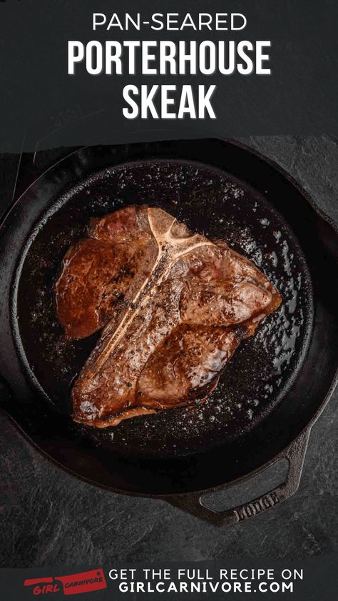 Pan Seared Porterhouse Steak Recipe Want to cook the king of steaks perfectly? The trick is a good sear from cast iron! We've got the perfect steak recipe for this luxurious cut that get's medium rare results every time! Steak Recipes Pan, Porterhouse Steak Recipe, Cooking The Best Steak, Meat Ideas, Cast Iron Steak, Steak In Oven, Carnivore Recipes, Pan Seared Steak, Porterhouse Steak