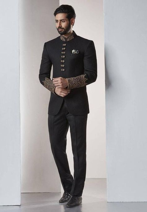 Mens Jodhpuri Suit India Black Wedding Dress Classic & luxurious Velvet Jodhpuri Suit , hip length Jacket Heavy Weight 1100 GRAMS Breast pocket finished with Black satin binding Jacket is fully lined with 100% satin Perfect for Wedding, hosting, smoking, lounging & all occasions Perfect gift Jodhpuri Suits For Men, Mens Wedding Suits, Jodhpuri Suit, Ethnic Suit, Wedding Sherwani, Indian Men Fashion, Wedding Suits Groom, Wedding Dress Men, Designer Suits For Men