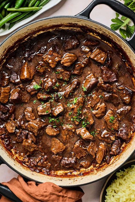 Tender Beef Tips, Beef Tips Gravy, Easy Dutch Oven Recipes, Dutch Oven Recipe, Oven Beef Stew, Dutch Oven Beef, Beef Tip Recipes, Grandbaby Cakes, Beef Tips And Gravy