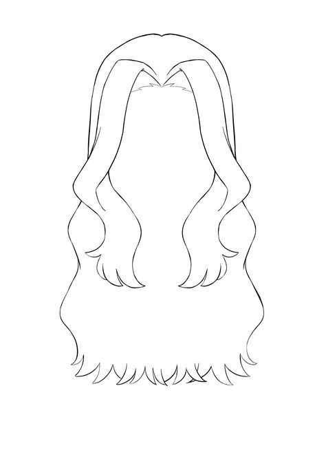 Chibi Straight Hair, Woman Hair Sketch, Gacha Hair Template, Hair Base Ponytail, Long Messy Hair Drawing Reference, Anime Hair Reference Female Long, Medium Length Haircut Drawing, Hair Accessories Drawing Reference, Demon Slayer Oc Base With Hair