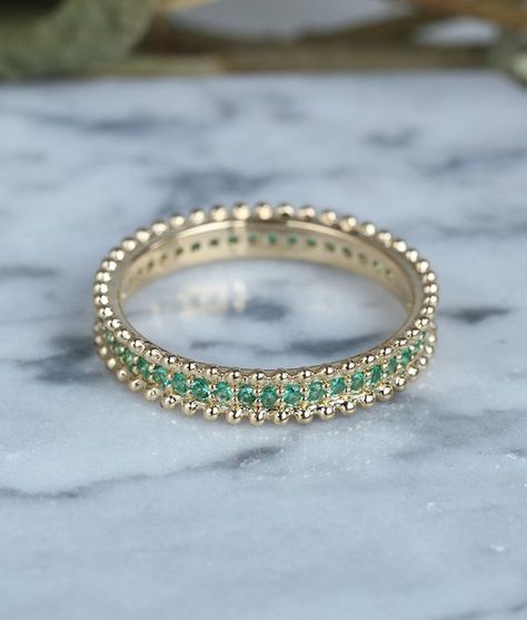 Emerald wedding band 14k yellow gold women Unique eternity Antique Stacking ring Vintage Bridal J Emerald Green Wedding Band, Green Wedding Band, Wedding Band Yellow Gold, Emerald Band Ring, Vintage Anniversary Rings, Gold Wedding Bands Women, Emerald Wedding Band, Emerald Band, Stacked Wedding Rings