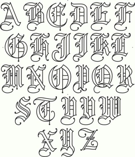 Lettering Alphabet, Graffiti Lettering Fonts, Tattoo Lettering Old English Script Tattoo, Old English Font Tattoo, Nice Letters, Font Tato, Old English Alphabet, Alfabet Font, Tattoo Script Fonts, Tattoo Fonts Alphabet, Tattoo Fonts Cursive