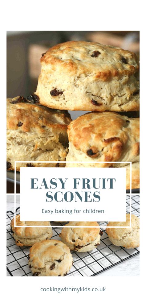 Sultana Scones Recipe, Fruit Scones Recipe Easy, Healthy Scones Recipe, Scones Recipe Uk, School Puddings, Baking For Kids, Easy Baking For Kids, Fruit Scones Recipe, Healthy Scones