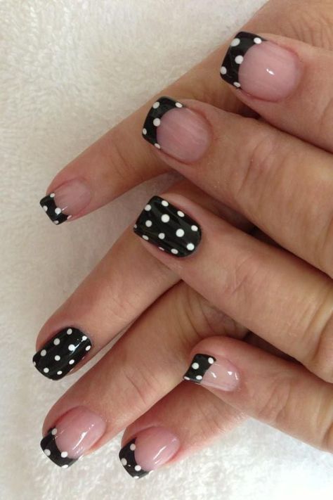 Stripes And Polka Dots Nail Designs, Short Nail Designs Dots, Polka Dot And Stripe Nails, Pokadot Nail Designs, Pokadot Nails Short, Dotticure Nail Art, Polka Dot Nails Acrylic, Nail Dot Designs, Pokadot Nails Acrylic