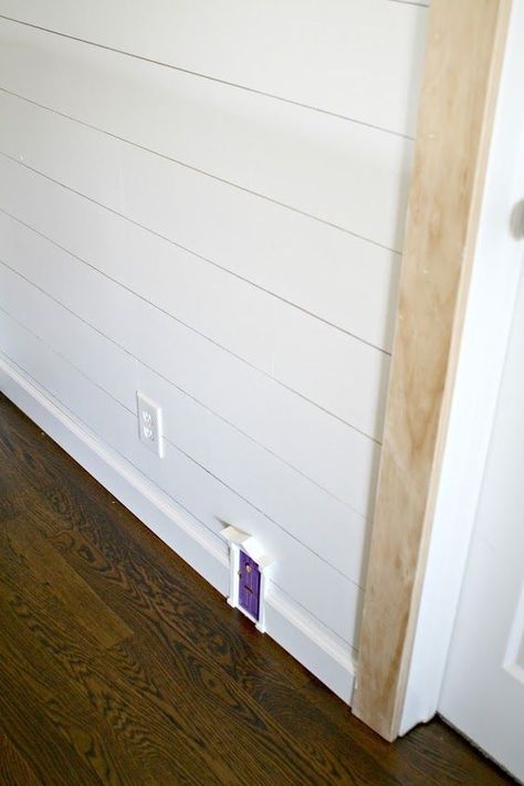 How to add the shiplap look to your home (for a lot less!) | Thrifty Decor Chick | Bloglovin’ Shiplap Corners Trim, Shiplap Hallway, Paneling Sheets, Shiplap Trim, Shiplap Paneling, Shiplap Kitchen, Installing Shiplap, Shiplap Wall Diy, Wood Plank Walls