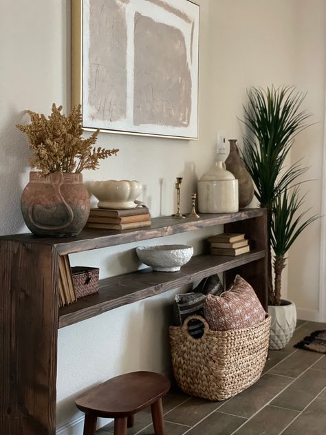 This Entry Way Table, Entryway Table With Shelves, Entry Way Table And Bench, Front Hall Console Table, Raw Wood Entry Table, Console Table For Small Entryway, Wall Mount Entry Table, Tv Console Table Ideas, Simple Wood Entry Table