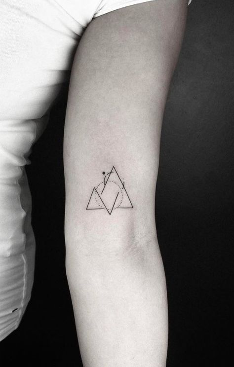 Balance Tattoo Geometric, Up And Down Tattoo Design, Small Tattoos Geometric, Triangle Arm Tattoo, Geometric Wrist Tattoos For Women, Minimalist Tattoo Men Geometric, Minimal Tattoo Geometric, Small Geometric Tattoo Minimalist, Angular Tattoo