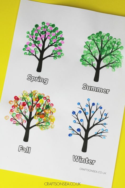 Four Seasons Tree Craft (FREE Template) Spring Drawing Easy, Four Seasons Tree Craft, Seasons Tree Craft, Rain Crafts, Four Seasons Tree, Four Seasons Art, Spring Toddler Crafts, Seasons Preschool, Weather Crafts