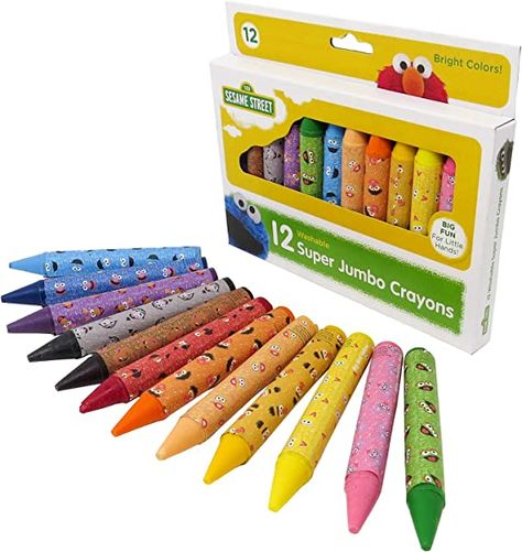 Amazon.com: Sesame Street 12 Count Washable Jumbo Crayons | For Toddlers and Kids | Assorted Colors and Non Toxic | Great for Classrooms | Beginner Crayons : Toys & Games Crayola Chalk, Toddler Crayons, Sesame Street Toys, Jumbo Crayons, Elmo And Friends, Kids School Supplies, Crayon Set, Kids Watercolor, Kids Art Supplies