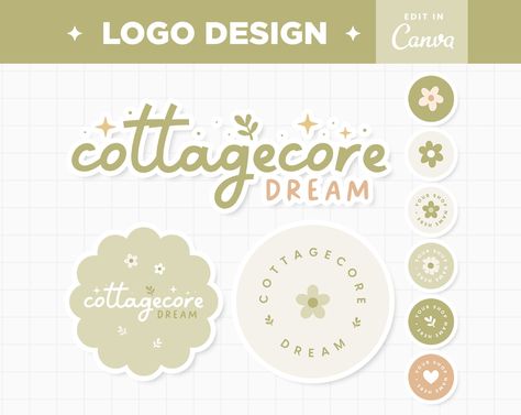 Cottagecore aesthetic logo design in sage green for boutique shop. Customize colors and Etsy Shop Logo Design, Cottagecore Fonts Canva, Etsy Shop Design, Cottagecore Branding Design, Cottagecore Logo Design, Cute Business Logo Ideas, Laundry Branding Design, Cottagecore Font, Nature Inspired Branding