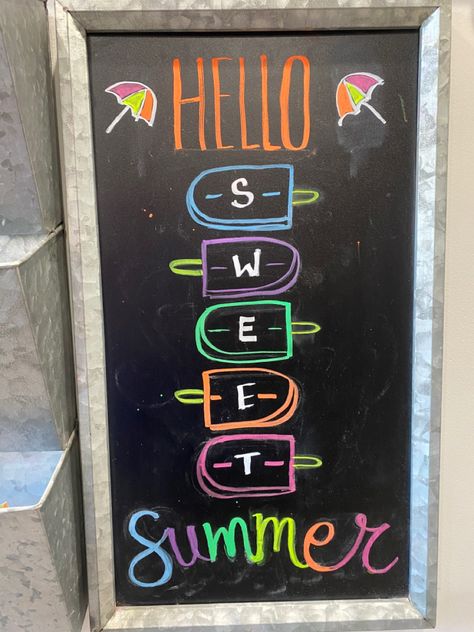 Decorative Chalkboard Ideas, Popsicle Chalkboard Art, Welcome Back Chalkboard Ideas, Welcome Chalkboard Ideas, June Dry Erase Board Ideas, Pool Chalkboard Art, Summer Dry Erase Board Art, Summer Restaurant Chalkboard, Happy Summer Chalkboard Art