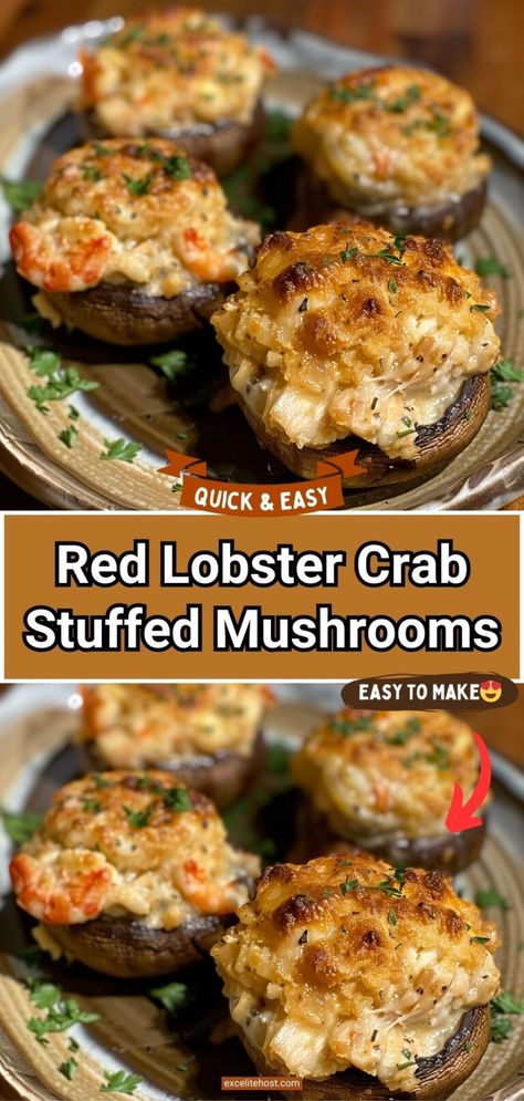 Red Lobster Crab Stuffed Mushrooms Bbq Appetizers, Crab Stuffed Mushrooms, Mushroom Appetizers, Creamy Crab, Crab Stuffed, Stuffed Mushroom, Best Appetizer Recipes, Crab Recipes, Tailgate Food