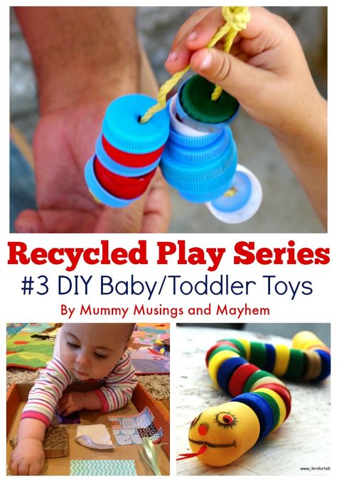 30 easy ideas to make your own baby and toddler toys using recycled materials from around the home. #3 in the Mummy Musings and Mayhem Recycled Play Series! Montessori Baby Diy, Homemade Baby Toys, Diy Toddler Toys, Recycling For Kids, Recycled Toys, Baby Toys Diy, Diy Bebe, Homemade Toys, Diy Toddler