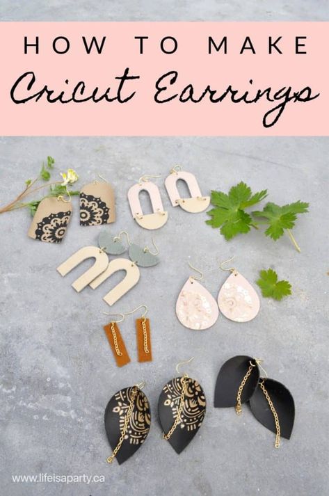 How To Make Earrings With A Cricut: design leather & faux-leather earrings in Cricut Design Space, add iron-on vinyl. It’s easy and fun to learn how to make earrings with a Cricut machine. You can make them out of lots of different materials, including leather and faux leather. This beginners guide on how to make... The post How To Make Earrings With A Cricut appeared first on Life is a Party. Svg Leather Earrings, Earring Patterns For Cricut, Cricut Maker 3 Earrings, Cricut Joy Earrings, Free Svg Files For Cricut Faux Leather Earrings, Diy Earrings With Cricut, Free Svg Files For Cricut Earrings, How To Make Faux Leather Earrings Cricut, Making Earrings With Cricut