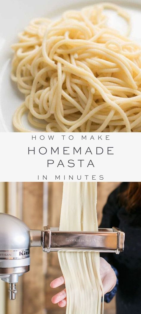 Quick Homemade Pasta, Homemade Pasta Kitchenaid, Homemade Spaghetti Noodles, Kitchenaid Pasta Maker, Basic Pasta Recipe, Fresh Pasta Recipe, Homemade Pasta Noodles, Making Homemade Pasta, Make Homemade Pasta