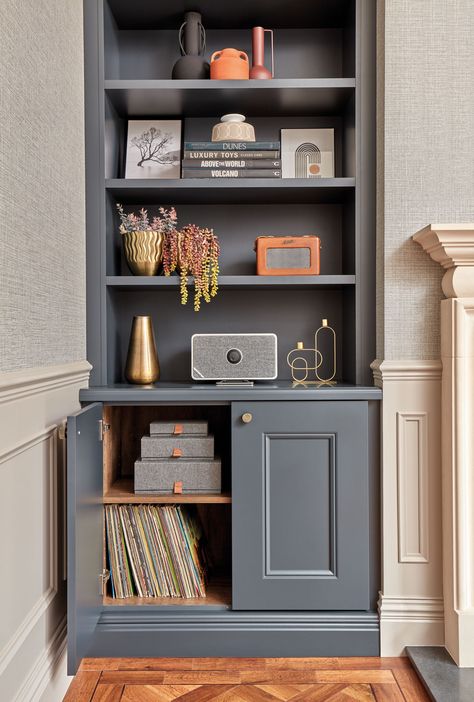 Modern Grey Library - Neville Johnson Grey Library, Neville Johnson, New Staircase, Modern Library, Space Room, Kitchen Diner, Contemporary Aesthetic, Light Oak, British Design