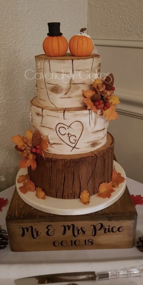 Autumn Wedding Ideas October Rustic, Autumnal Cake Ideas, October Wedding Cakes Fall, Rustic Burnt Orange Wedding Cake, Fall Wedding Cakes Rustic Orange, Simple Autumn Wedding Cake, Autumn Cake Topper, Autumn Theme Wedding Cake, Fall Wedding Cake And Cupcakes