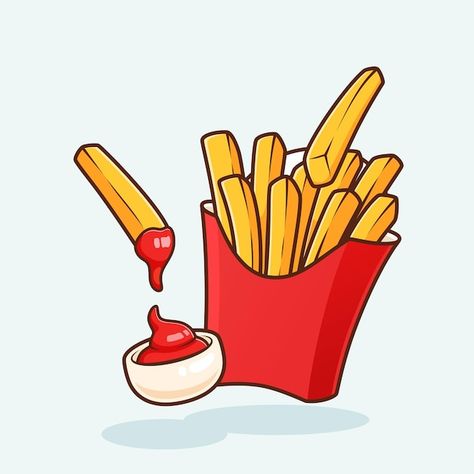 French Fries Cute Drawing, French Fry Illustration, French Fries Vector, French Fry Drawing, French Fries Tattoo, Fries Logo Design, French Fries Drawing, French Fries Logo, French Fries Illustration