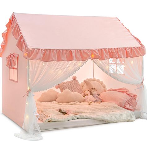 PRICES MAY VARY. HANDMADE - Indoor bed tent is handmade, made from soft polyester cotton, and easy clean, you can washable fabric cover Kids floor beds frame design, when you install them and close the bed tent's, enjoy a sleep in the night until dawn. Rectangular frame structure has ample space, product attributes: size is 75"x 39"x57" H, Size conform for Twin mattress, the bed tent great for bedroom, dorm, travel, suitable for have trouble sleeping in brightly-lit environments Come with String Girls Tent Bed, Cover Bed Frame, Fort Bedroom, Toddler Bed Tent, Princess Bunk Beds, Bedroom Fort, Kids Bed Tent, Floor Bed Toddler, Princess Kids Room