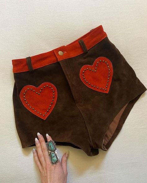 Squash Blossom Vintage on Instagram: "more scarlet and leather and hearts + Vivienne Westwood for today’s Valentine’s drop- live now on the website, link in profile ♡" Reworked Clothes, Cool Shorts, Suede Shorts, Cowboy Outfits, Womenswear Fashion, Fashion Figures, Blazer Set, Live Now, 60s Fashion