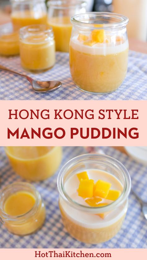 Must-try for mango fans! A classic dim sum dessert, this Hong Kong style pudding is fully loaded with sweet ripe mango. Luscious, fruity, and oh so easy! And it’s gluten free! #summerdessert #mangopudding #nobake #glutenfree Hot Thai Kitchen, Puding Mangga, Asian Dessert Recipes, Dim Sum Recipes, Mango Dessert Recipes, Ripe Mango, Thai Kitchen, Mango Pudding, Mango Dessert