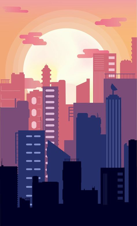 Urban City Illustration, Adobe Illustrator Buildings, Urban Landscape Illustration, Background Building Drawing, City Background Drawing Reference, Vector Building Illustration, Flat Illustration City, Cartoon Buildings City, Building Illustration Simple