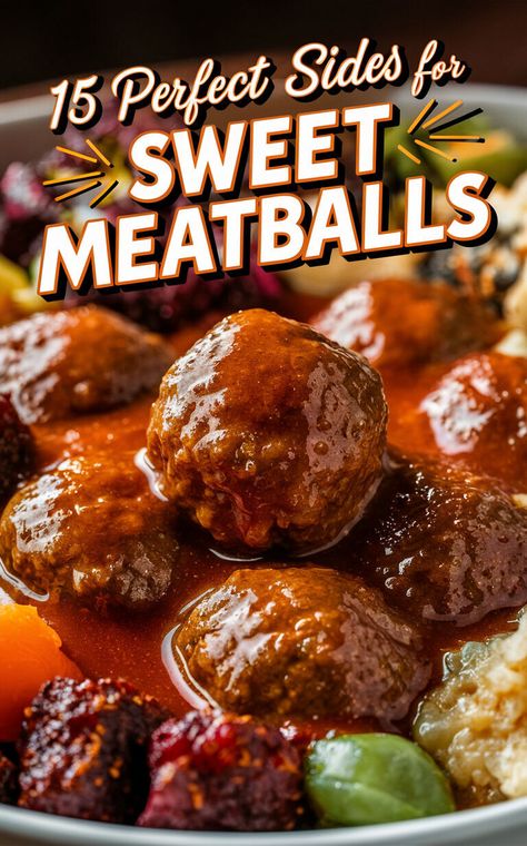 15 Mouthwatering Side Dishes to Serve With Sweet Meatballs 🍴🤤 #sweetmeatballs #sidedishes #yum Sides With Meatballs, Bbq Meatball Sides, Bbq Meatballs Side Dishes, Meatball Side Dishes, Balsamic Meatballs, Hoisin Meatballs, Sweet Meatballs, Meatball Dishes, Grape Jelly Meatballs