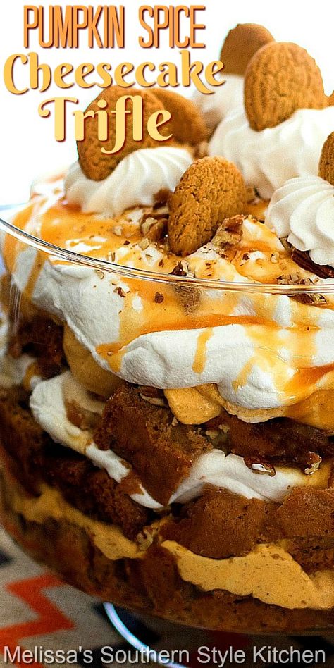 Trifles Desserts, Trifle Bowl Recipes, Pumpkin Trifle, Spice Cheesecake, Trifle Dessert Recipes, Pumpkin Spice Cheesecake, Cheesecake Trifle, Trifle Desserts, Pumpkin Spice Cake