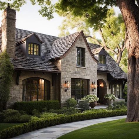 What Does Your Dream Rustic-Luxe Cottage Look Like? - Hello Lovely Stone Cottage Exterior, World Architecture, Rustic Luxe, Cottage Exterior, Modern Cottage, Stone Cottage, Exterior Stone, Stone Houses, Dream House Exterior