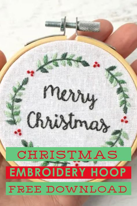 Download this pattern for an embroidered Christmas ornament. "Merry Christmas" embroidery pattern free download. Hand Embroidery Designs For Christmas, Christmas Wreath Embroidery Patterns Free, Embroidered Wreath Patterns, Embroidery Merry Christmas, Hand Embroidery Christmas Ornaments Free Pattern, Easy Christmas Embroidery Patterns Free, Free Embroidery Patterns Christmas, Small Christmas Embroidery Patterns, Christmas Hand Embroidery Patterns Free