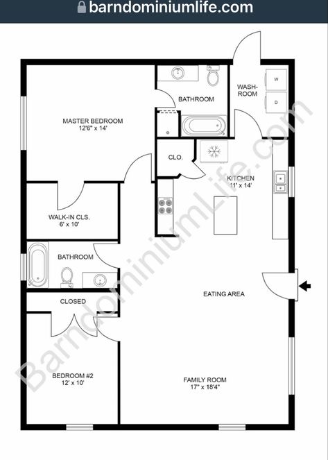 2 Bedroom Floor Plans, Guest House Plans, Exterior Garden, Korean Illustration, Barn Homes Floor Plans, Barndominium Plans, Cottage Floor Plans, Cabin Floor, 2 Bedroom House Plans