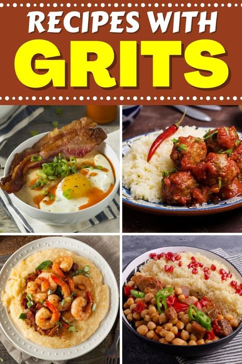 No matter the time of day, you can't go wrong with these recipes with grits. From breakfast bowls to casserole to grit cakes, get ready to enjoy a taste of the south. Grits And Eggs Breakfast Recipes, What To Serve With Grits, Meals With Grits Dinners, Grits Bar Brunches, Savory Grits Dinners, Grits Breakfast Ideas, Meals With Grits, Recipes Using Grits, Grits Dinner Recipe