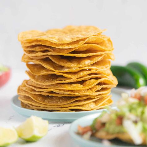 Tostada Shells In Oven, Nachos Supreme Recipe, Baked Tostadas, Tostada Shells, Mexican Ingredients, Gluten Free Comfort Food, Tostada Recipes, Tortilla Shells, Mexican Recipe