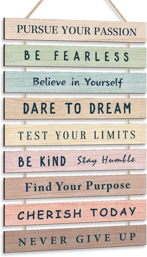 Amazon.com : HLNIUC Motivational Wall Art,Positive Inspirational Quotes Hanging Wooden Sign, Set of 9 (1.5"x12") Inspirational Wall Art For Office,Classroom Decor(Morden Style) : Home & Kitchen Office Motivational Wall Art, Rainbow Office, Hanging Quotes, Wood Rainbow, Wall Phrases, Motivational Decor, Wall Art Motivational, Quotes Wall Art, Wall Art Wood